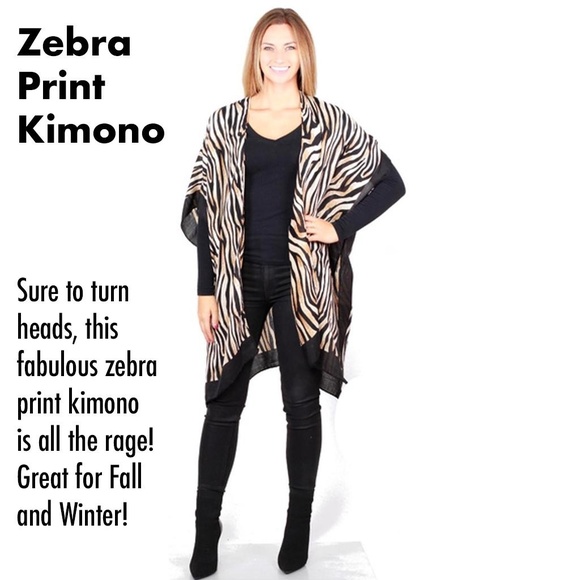 ValMarie Tops - Zebra print Kimono Black White Tan
